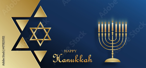 Happy Hanukkah card with nice and creative symbols on color background for Hanukkah Jewish holiday