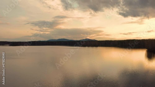 Wallpaper Mural Aerial view of the natural landscape forest on the lake shore at sunset Torontodigital.ca