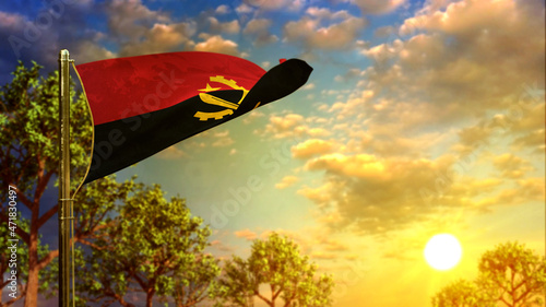 waving flag of Angola at sunrise for independence day - abstract 3D rendering photo