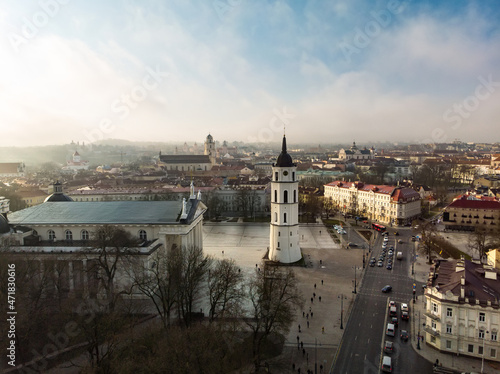 Aerial view of The Cathedral Square, main square of Vilnius Old Town, a key location in city's public life, Vilnius, Lithuania.