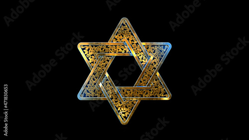 goldish decorative tracery magen david isolated. design object 3D rendering