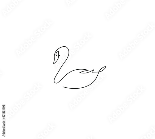 Vector isolated swan line art single line drawing. Black line abstract swan sketch