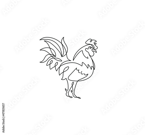 Vector isolated one line hen cock drawing. Single line graphic minimalism poster pattern line art doodle rooster