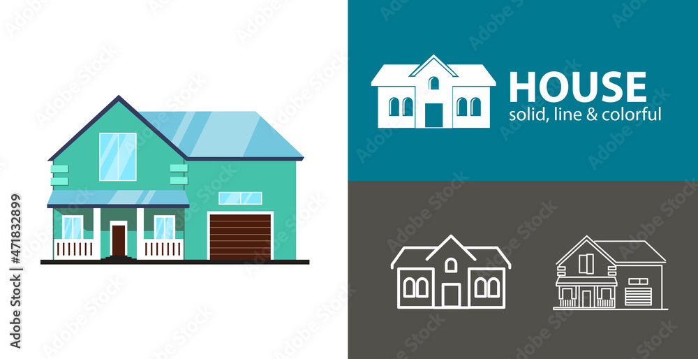 house isolated vector flat icon. building line solid design element