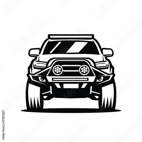 Premium overland truck 4x4 off road front view vector isolated. Best for automotive tshirt design