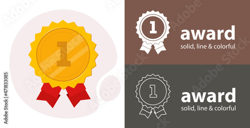 winner awards medal. first place isolated icon. racing sport line solid flar icon