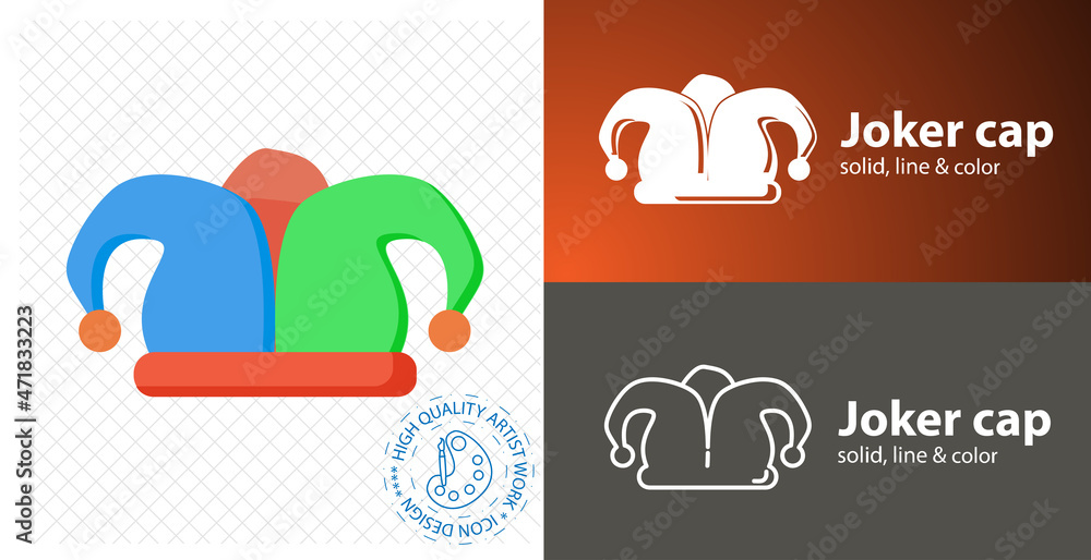 joker cap flat icon. line icon joker cap flat icon. line icon