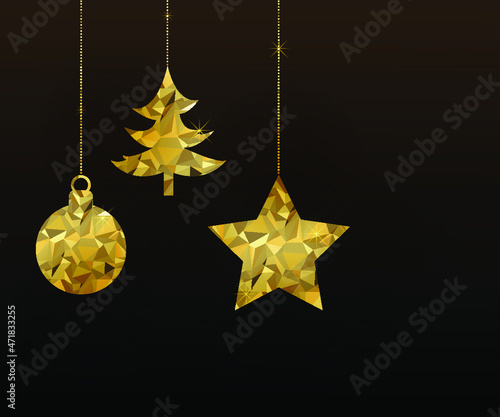 christmas background with golden balls and star