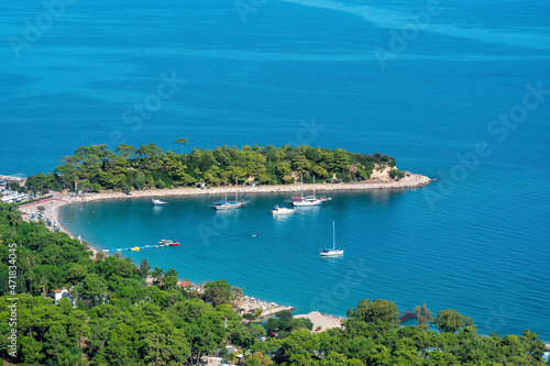 bay with sailing ships on the Mediterranean coast near Kemer, Turkey