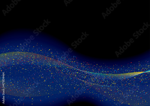カラフルでなだらかな曲線とパーティクル