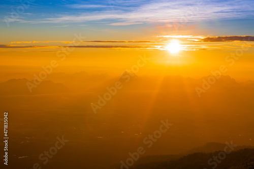 Mountain landscape,Panoramic view misty morning sunrise in mountain at north Thailand