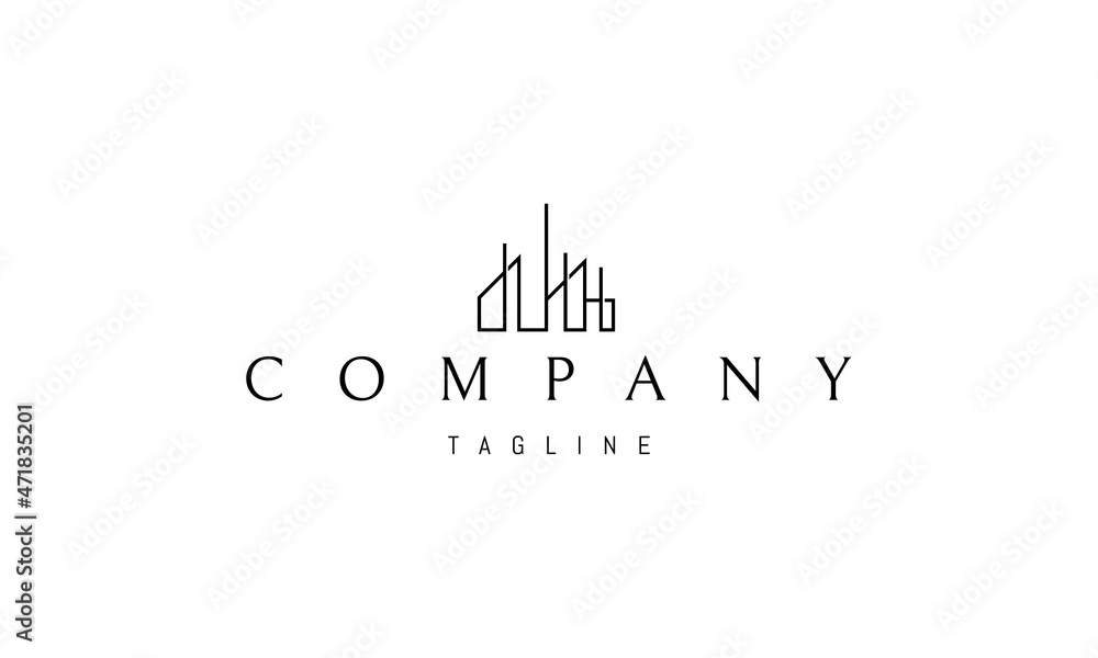 Vector logo on which an abstract image of a modern building in a linear style. Vector logo on which an abstract image of a modern building in a linear style.