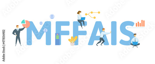 MFFAIS, Mutual Fund Facts About Individual Stocks. Concept with keyword, people and icons. Flat vector illustration. Isolated on white.