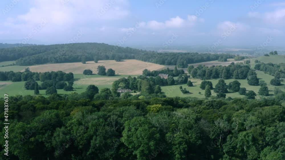 Aerial landscape shot of beautiful rolling hills in English countryside Aerial landscape shot of beautiful rolling hills in English countryside