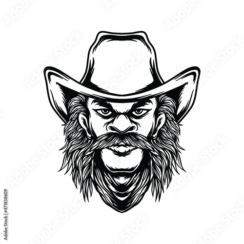 Cowboy man lineart illustration.