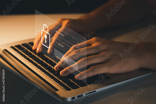 Quadro em tela Concept of cyber security, user type login, and password, keeping user personal data safe, encryption, secure internet access, cyber security