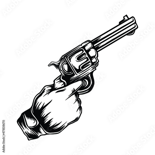 Hand gun draing lineart illustration.