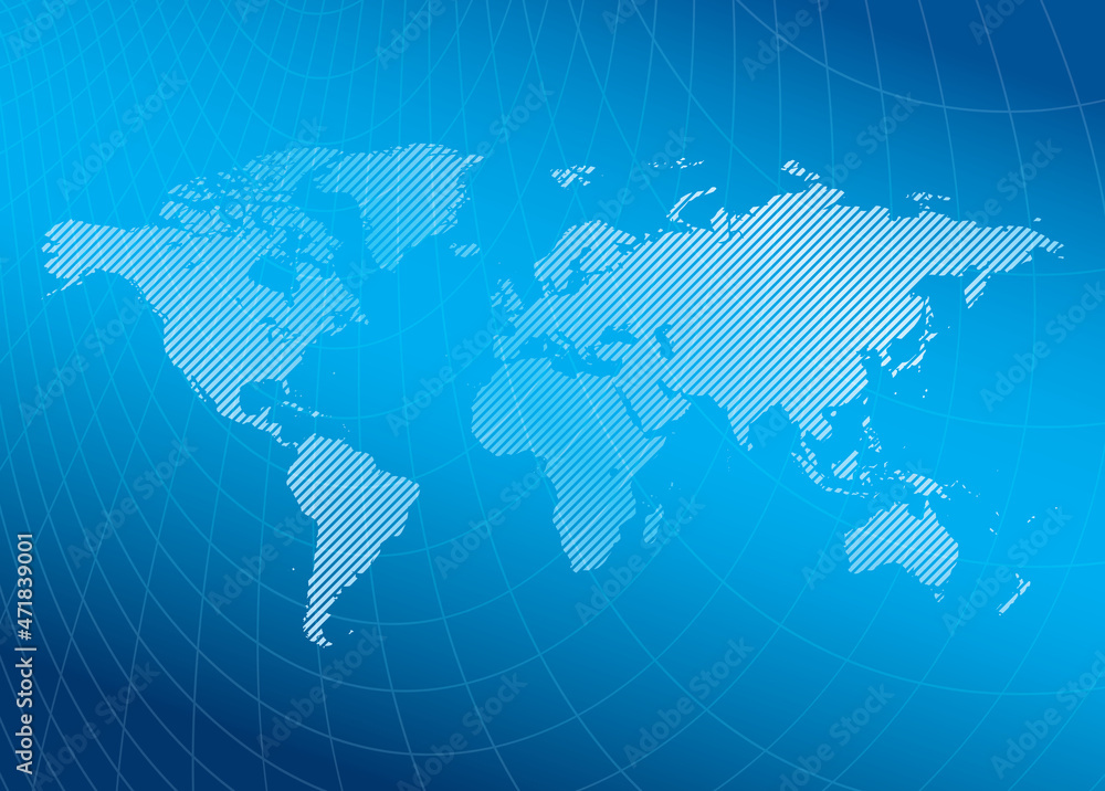 blue background with striped blue world map and distorted grid - vector blue background with striped blue world map and distorted grid - vector
