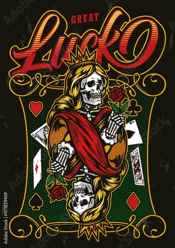 Queen for playing card colorful poster
