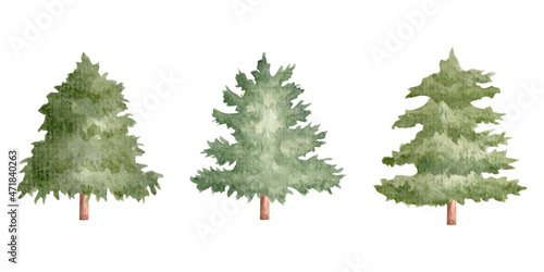 Hand drawn watercolor christmas tree set