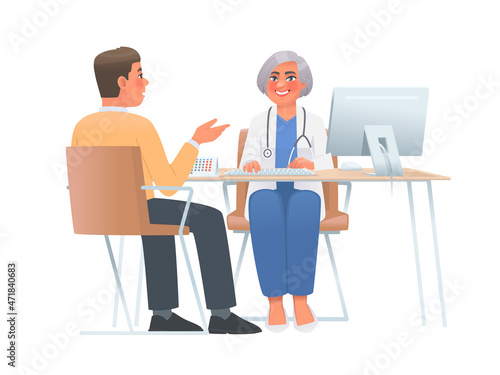 Doctor visit. Check up. Woman doctor and patient. Vector illustration