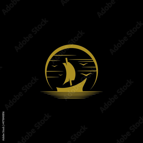silhouette of dhow sailboat logo design, traditional sailboat vector