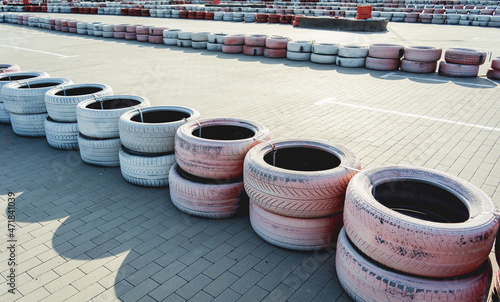 Go karting circuit with roads and tires