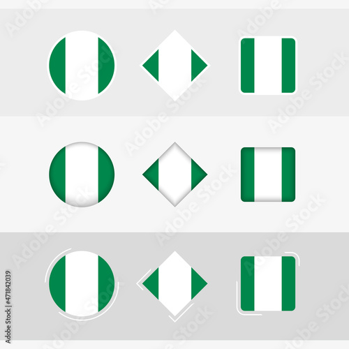 Nigeria flag icons set, vector flag of Nigeria.