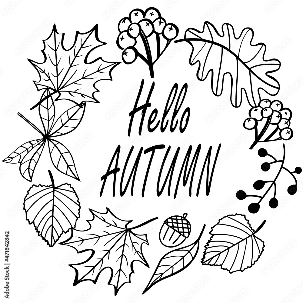 Vector signboard icon with information about autumn sale with autumn leaves and berries, solid black   