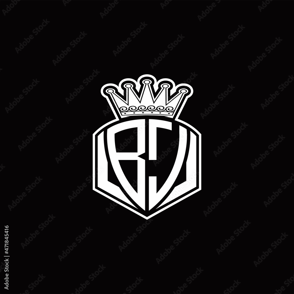 BJ Logo monogram with luxury emblem shape and crown design template BJ Logo monogram with luxury emblem shape and crown design template