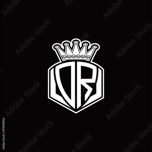 DR Logo monogram with luxury emblem shape and crown design template