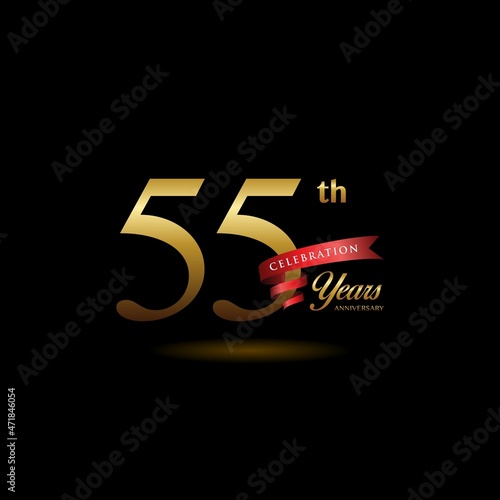55th anniversary logotype with red ribbon. Golden anniversary celebration emblem design for booklet, leaflet, magazine, brochure poster, web, invitation or greeting card. Vector illustrations. EPS 10
