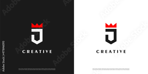 Letter J logo icon shield crown design template elements	