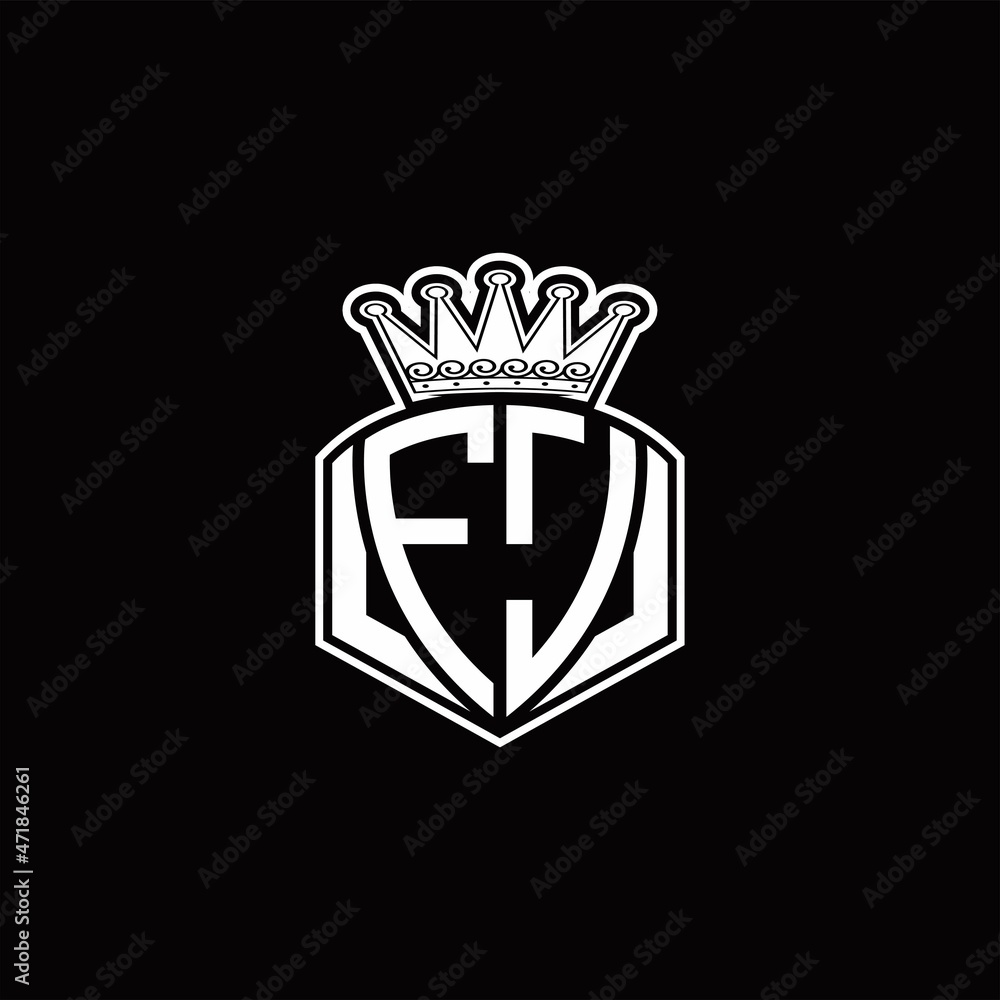 FJ Logo monogram with luxury emblem shape and crown design template FJ Logo monogram with luxury emblem shape and crown design template