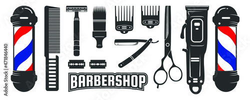 vector black and white barbershop equipment collection
