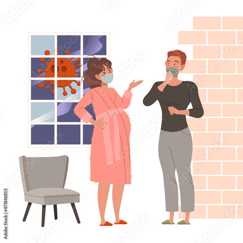 People staying at home with self quarantine. Compelled Isolation due to Covid 19 Pandemic vector illustration
