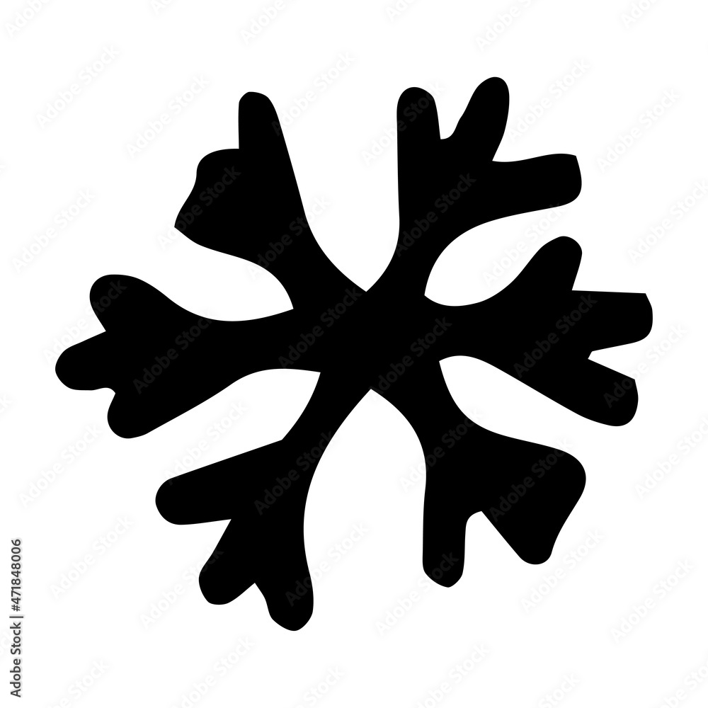 Obraz premium Snowflake icon. A snowflake drawn in the doodle style, an isolated black line is a simple element on white for a winter design template.