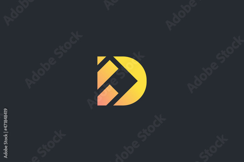 Minimalistic Geometrical Letter D Technology Vector Logo Template on Dark Background