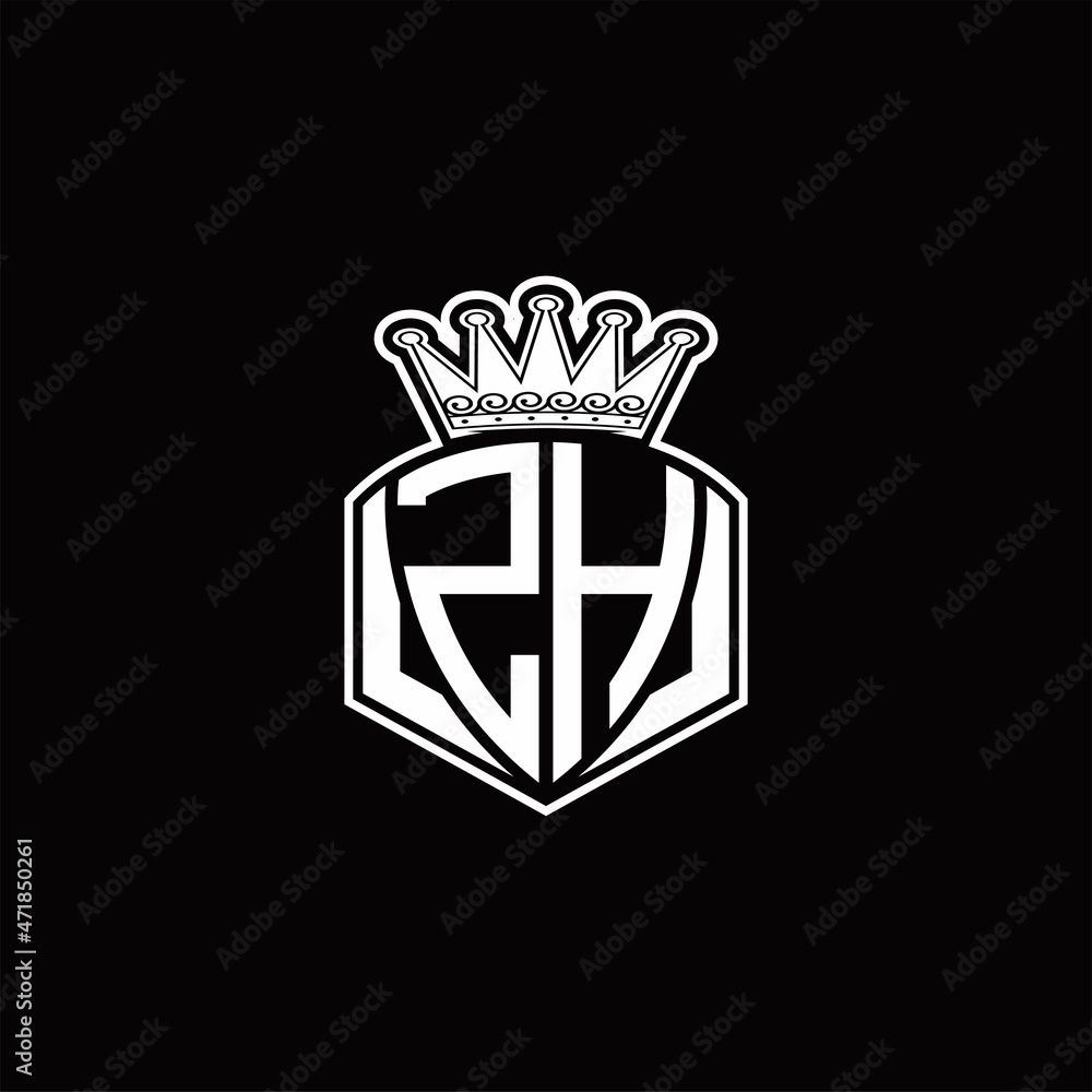 ZH Logo monogram with luxury emblem shape and crown design template ZH Logo monogram with luxury emblem shape and crown design template