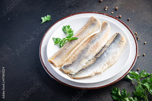 herring fish fillet fresh seafood meal snack on the table copy space food background