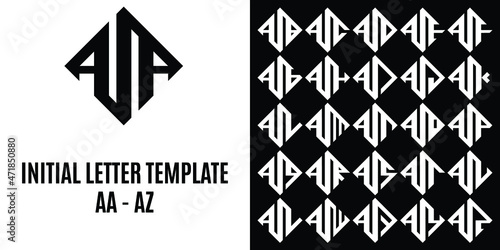 Set of abstract initial letter AA till AZ Combination in rotated rectangle shape