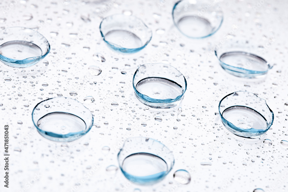 contact lenses with droplets around close up view  - Image