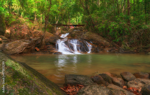 Ka Thing water fall. Beautiful waterfall with lots of water. Khitchakut Mountain national park.
