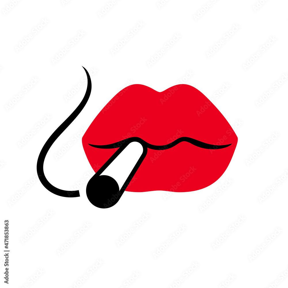 Lips holding cigarette in the red mouth Lips holding cigarette in the red mouth