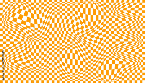 Distorted surface. Chess background with distortion. Optical illusion banner