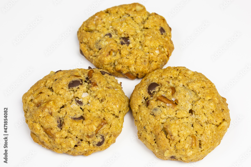rolled oats chocolate chip peanut butter cookie with pretzel sticks rolled oats chocolate chip peanut butter cookie with pretzel sticks