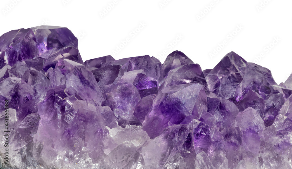 Fototapeta premium lilac amethyst with dark large crystals isolated on white