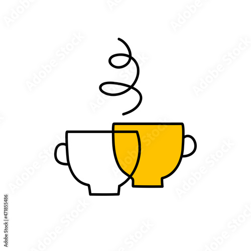 Coffee talk logo. Business meeting icon. Conversation over cup of tea symbol