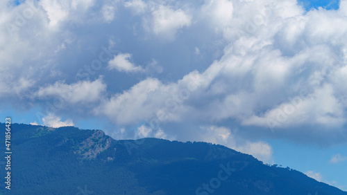 Mountain landscape with white clouds in the sky