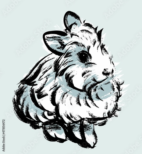 Illustration. A white rabbit on an isolated background. Drawing in the style of a careless retro sketch by hand. Vector.